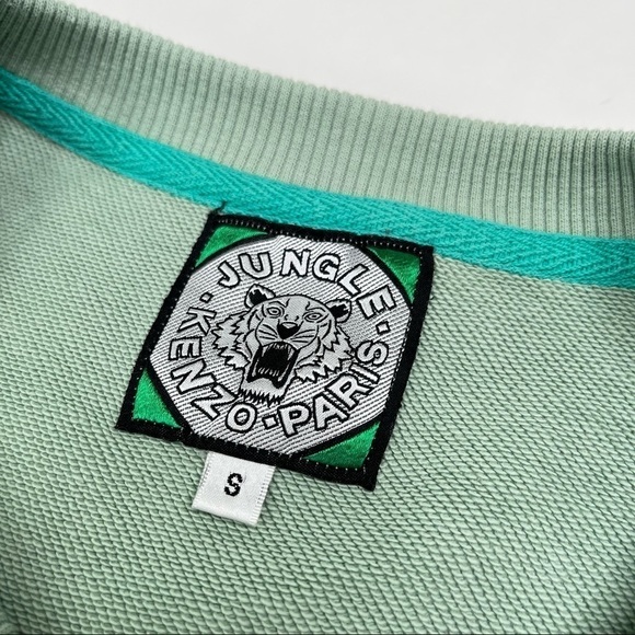 RARE Kenzo Paris Tiger Mint Green Embroidered Organic Terry Crewneck Sweater - Picture 3 of 16